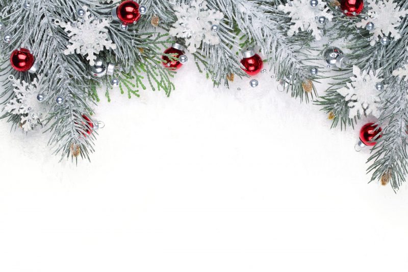 Christmas Snowy Background With Red Ornaments